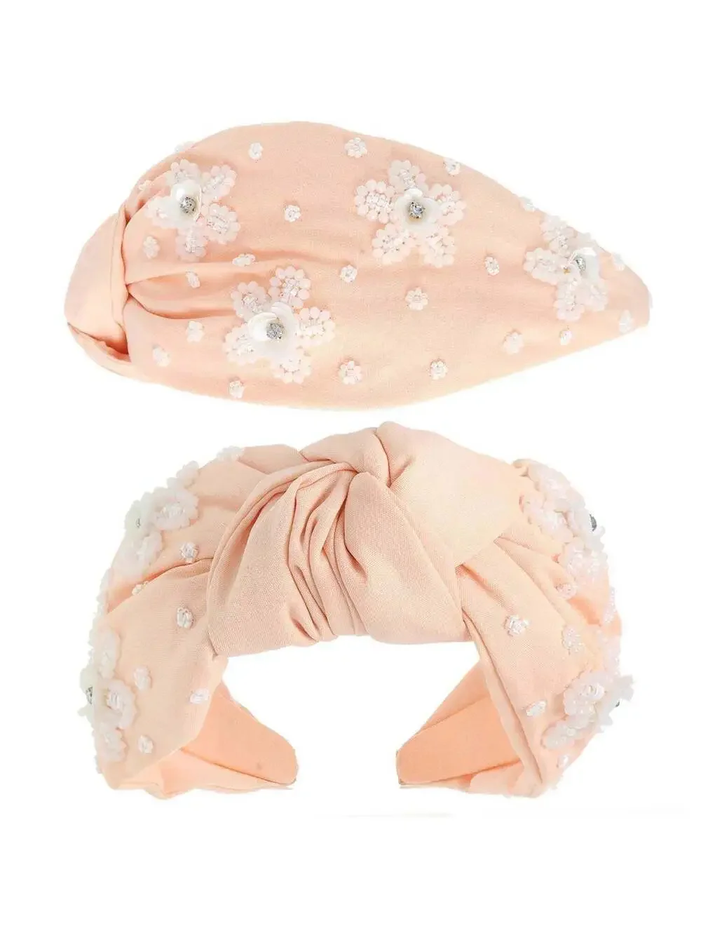 Blush Floral Beaded Jeweled Knotted Headband Pearl Rhinestone